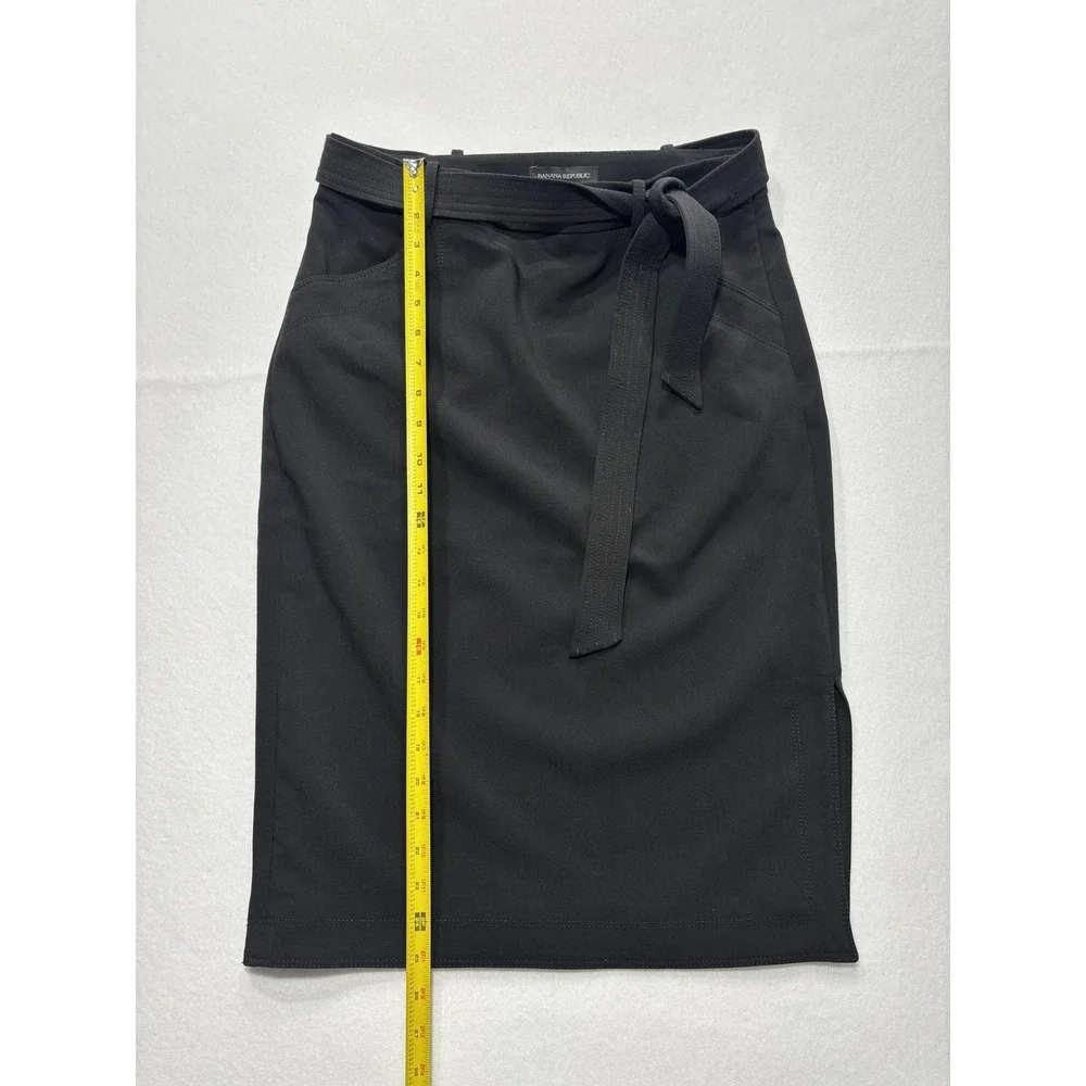 Banana Republic Skirt Womens 6 Black Belted Stretch Knee Length Pencil Work‎